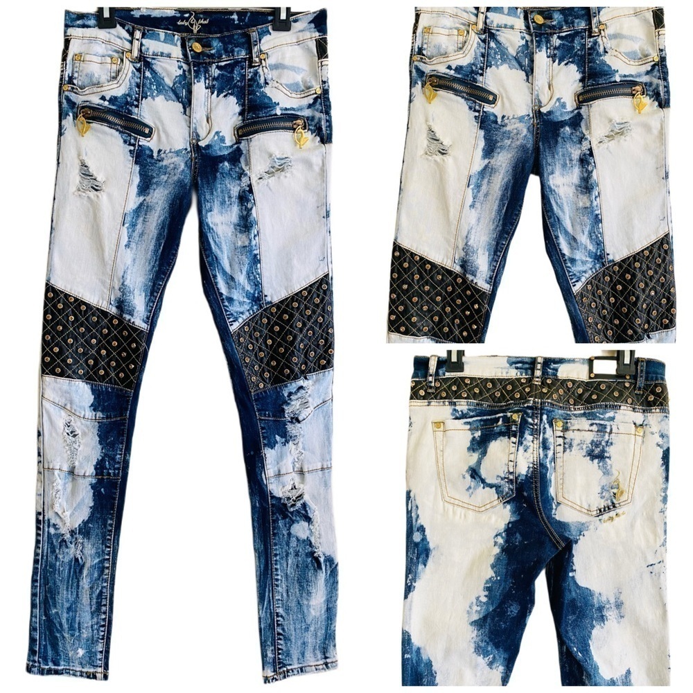 BABY PHAT Y2K Festive Funky Distressed Rhinestone Bejeweled Skinny Jeans 11/12 L